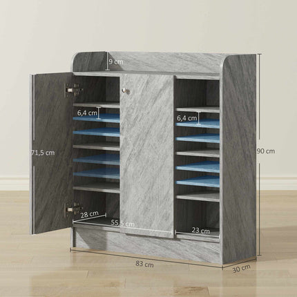 Shoe Cabinet, 12-Pair, 2 Doors, 4 Open Shelves, Grey