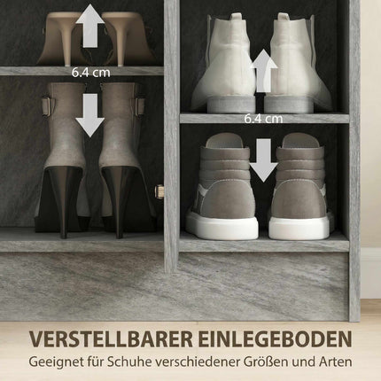 Shoe Cabinet, 12-Pair, 2 Doors, 4 Open Shelves, Grey