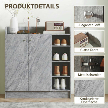 Shoe Cabinet, 12-Pair, 2 Doors, 4 Open Shelves, Grey