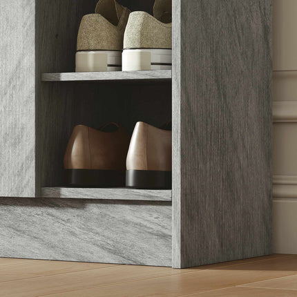 Shoe Cabinet, 12-Pair, 2 Doors, 4 Open Shelves, Grey