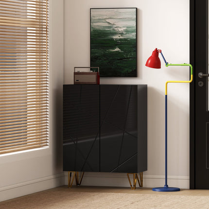 Shoe Cabinet, 2 Doors, 3 Adjustable Shelves, Black
