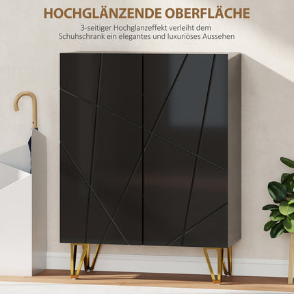 Shoe Cabinet, 2 Doors, 3 Adjustable Shelves, Black