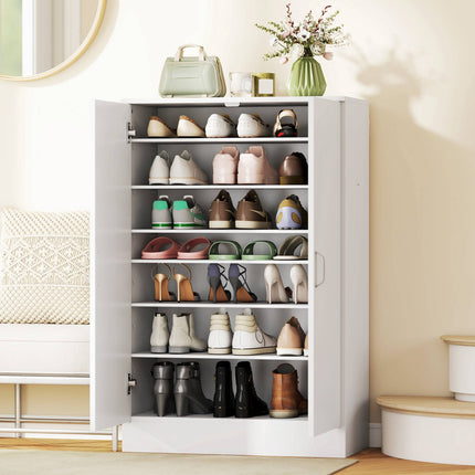 Shoe Cabinet, 2 Doors, 6 Adjustable Shelves, 21 Pair