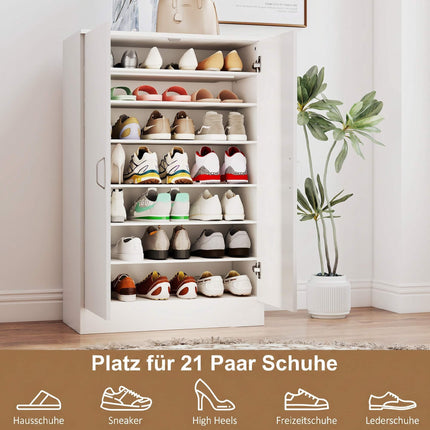Shoe Cabinet, 2 Doors, 6 Adjustable Shelves, 21 Pair