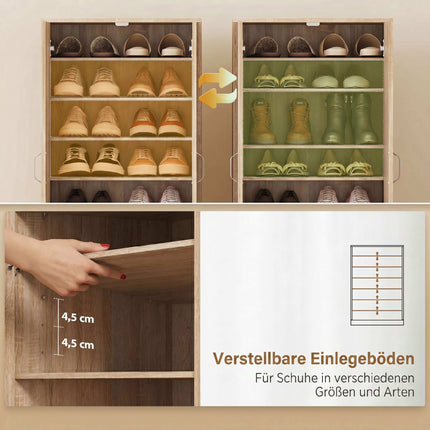 Shoe Cabinet, 2 Doors, Adjustable Shelves, Holds 14 Pairs