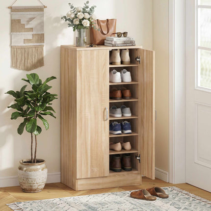 Shoe Cabinet, 2 Doors, Adjustable Shelves, Holds 14 Pairs