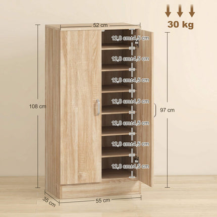 Shoe Cabinet, 2 Doors, Adjustable Shelves, Holds 14 Pairs