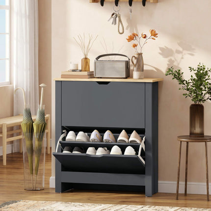 Shoe Cabinet, 2 Flip Compartments, 72x26x80 cm, Dark Grey