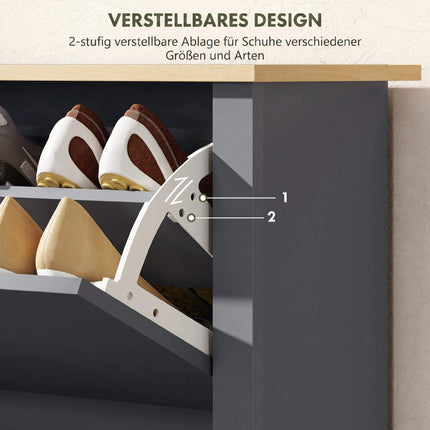 Shoe Cabinet, 2 Flip Compartments, 72x26x80 cm, Dark Grey