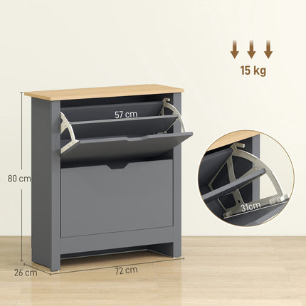 Shoe Cabinet, 2 Flip Compartments, 72x26x80 cm, Dark Grey