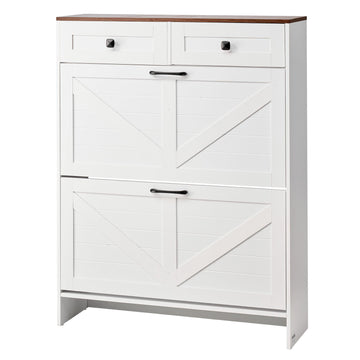 Shoe Cabinet, 2 Flip Drawers, 2 Storage Drawers, Anti-Tip