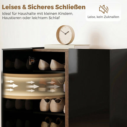 Shoe Cabinet, 6-Tier, Soft-Close, High-Gloss Black
