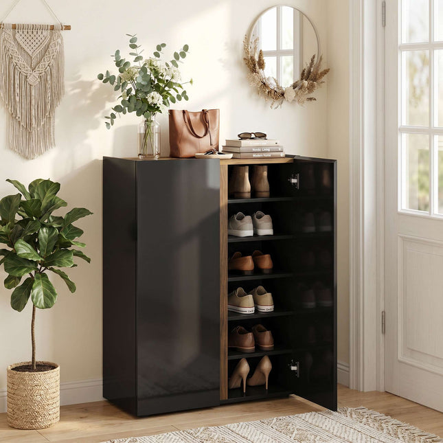 Schoenenkast, 6 lagen, soft-close, hoogglans zwart