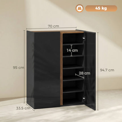 Shoe Cabinet, 6-Tier, Soft-Close, High-Gloss Black