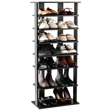 Shoe Cabinet, 7-Tier Double-Row, Removable Shelves, Black