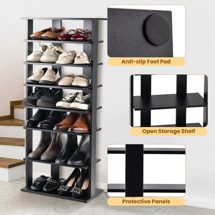 Shoe Cabinet, 7-Tier Double-Row, Removable Shelves, Black