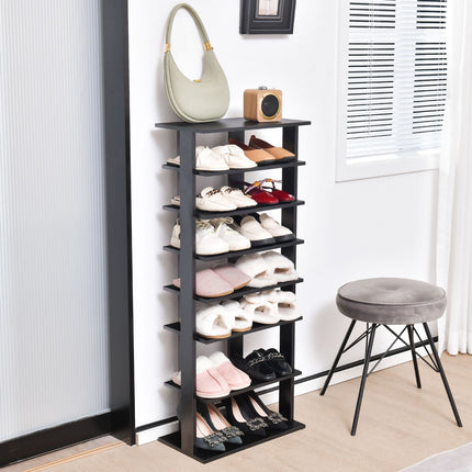 Shoe Cabinet, 7-Tier Double-Row, Removable Shelves, Black