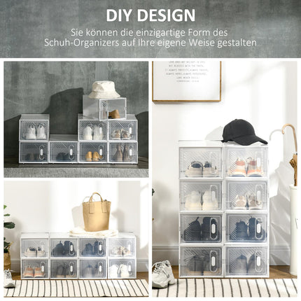 Shoe rack in transparent plastic - rectangular shelf with 8 compartments