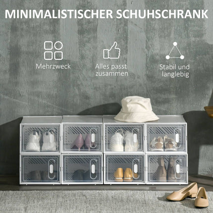 Shoe rack in transparent plastic - rectangular shelf with 8 compartments