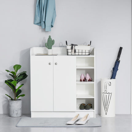 White Shoe cabinet with doors & 4 compartments, 83x30x90cm
