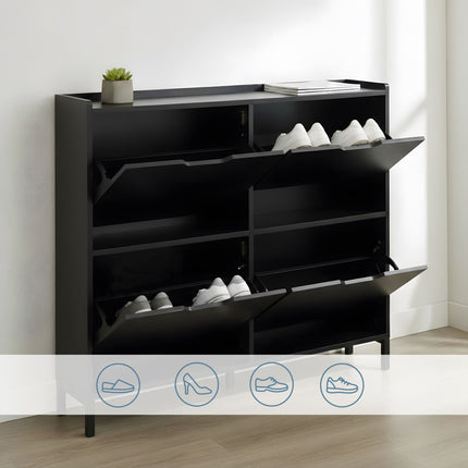 Shoe Cabinet, Slim 4-Compartment, Holds 16 Pairs