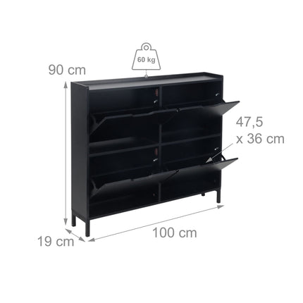 Shoe Cabinet, Slim 4-Compartment, Holds 16 Pairs