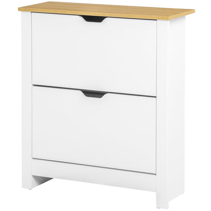 Space-saving shoe cabinet, white & natural, 12-pair capacity
