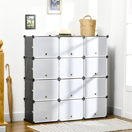Shoe cabinet storage solution, 12-cube DIY plastic, black/white