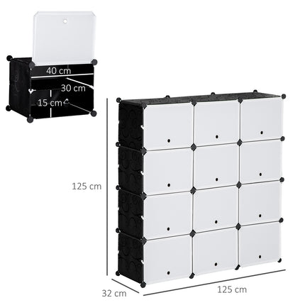 Shoe cabinet storage solution, 12-cube DIY plastic, black/white