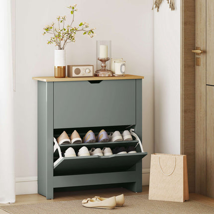 Shoe Cabinet With 2 Flip Compartments, 72 x 26 x 80 cm; Light Grey