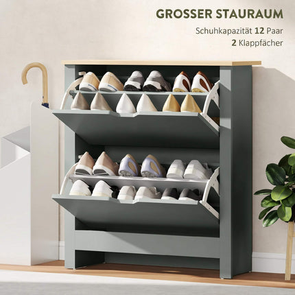 Shoe Cabinet With 2 Flip Compartments, 72 x 26 x 80 cm; Light Grey