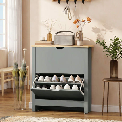 Shoe Cabinet With 2 Flip Compartments, 72 x 26 x 80 cm; Light Grey