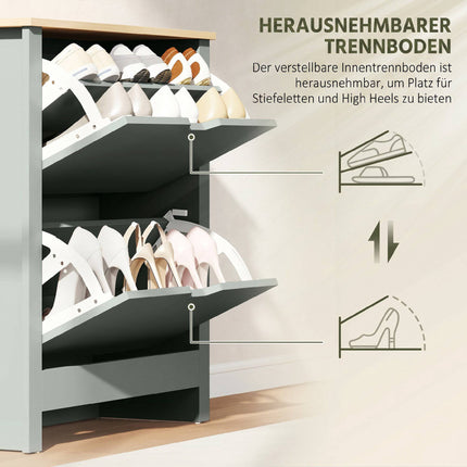 Shoe Cabinet With 2 Flip Compartments, 72 x 26 x 80 cm; Light Grey