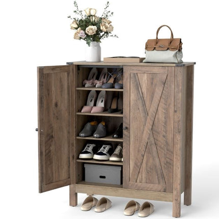 Shoe Cabinet With Doors, 6-Tier Adjustable Shelves