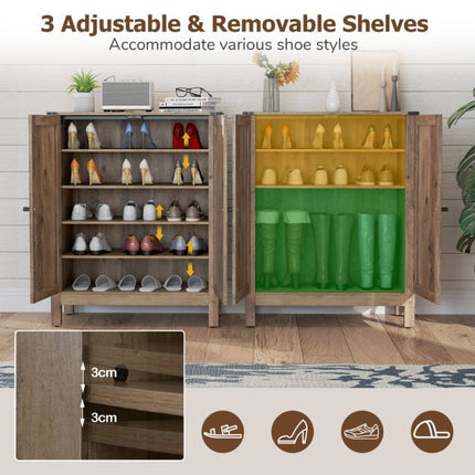 Shoe Cabinet With Doors, 6-Tier Adjustable Shelves