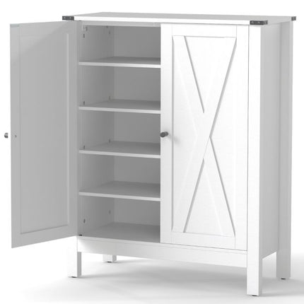 Shoe Cabinet With Doors, 6-Tier Adjustable Shelves, White