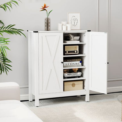 Shoe Cabinet With Doors, 6-Tier Adjustable Shelves, White