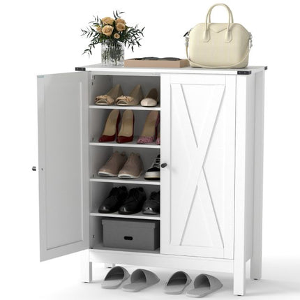 Shoe Cabinet With Doors, 6-Tier Adjustable Shelves, White