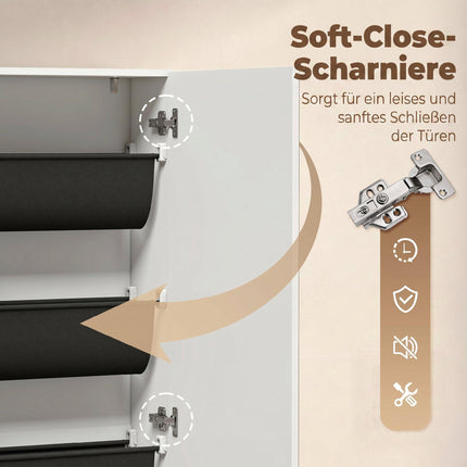 Shoe Cabinet With Mirror, Slim 5-Tier, White 50x20x180cm
