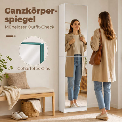 Shoe Cabinet With Mirror, Slim 5-Tier, White 50x20x180cm
