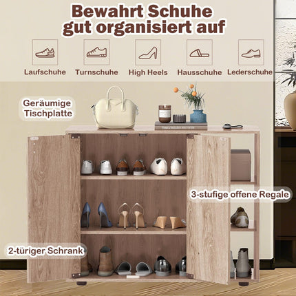 Shoe Cabinet with 2 Doors & Adjustable Shelves, Natural