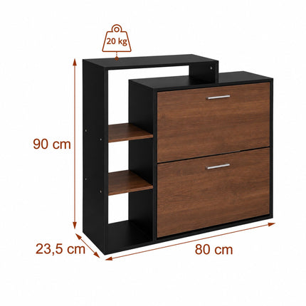 Shoe Cabinet with 2 Flaps, Adjustable Shelves, Black