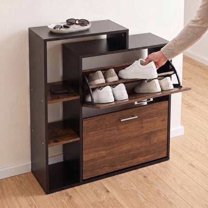 Shoe Cabinet with 2 Flaps, Adjustable Shelves, Black