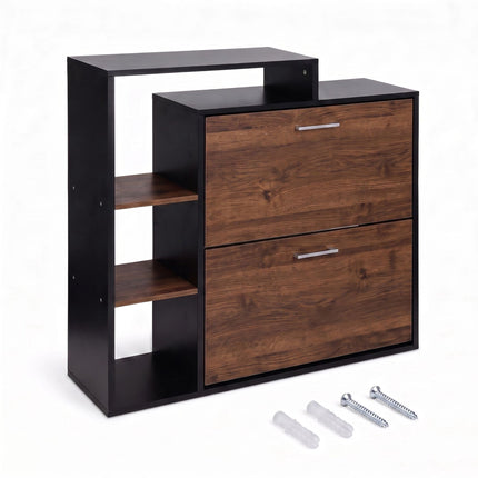 Shoe Cabinet with 2 Flaps, Adjustable Shelves, Black