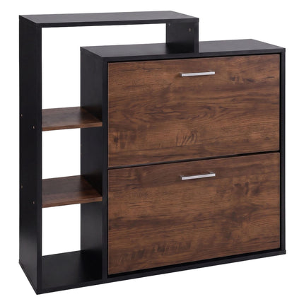 Shoe Cabinet with 2 Flaps, Adjustable Shelves, Black