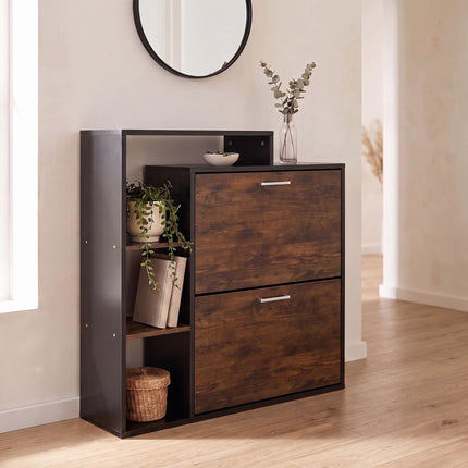 Shoe Cabinet with 2 Flaps, Adjustable Shelves, Black