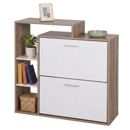 Shoe Cabinet with 2 Flaps, Adjustable Shelves, White
