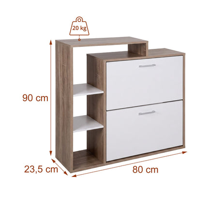 Shoe Cabinet with 2 Flaps, Adjustable Shelves, White