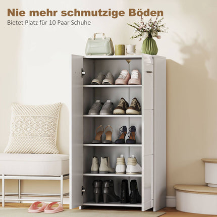 Shoe Cabinet with Adjustable Shelves, Glossy White, Holds 10 Pairs