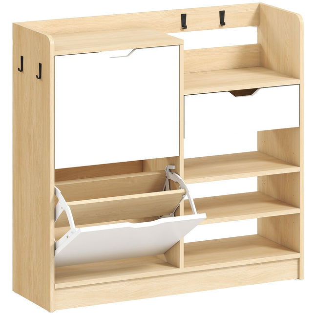 Schoenenkast met klapladen, open planken, 4 haken